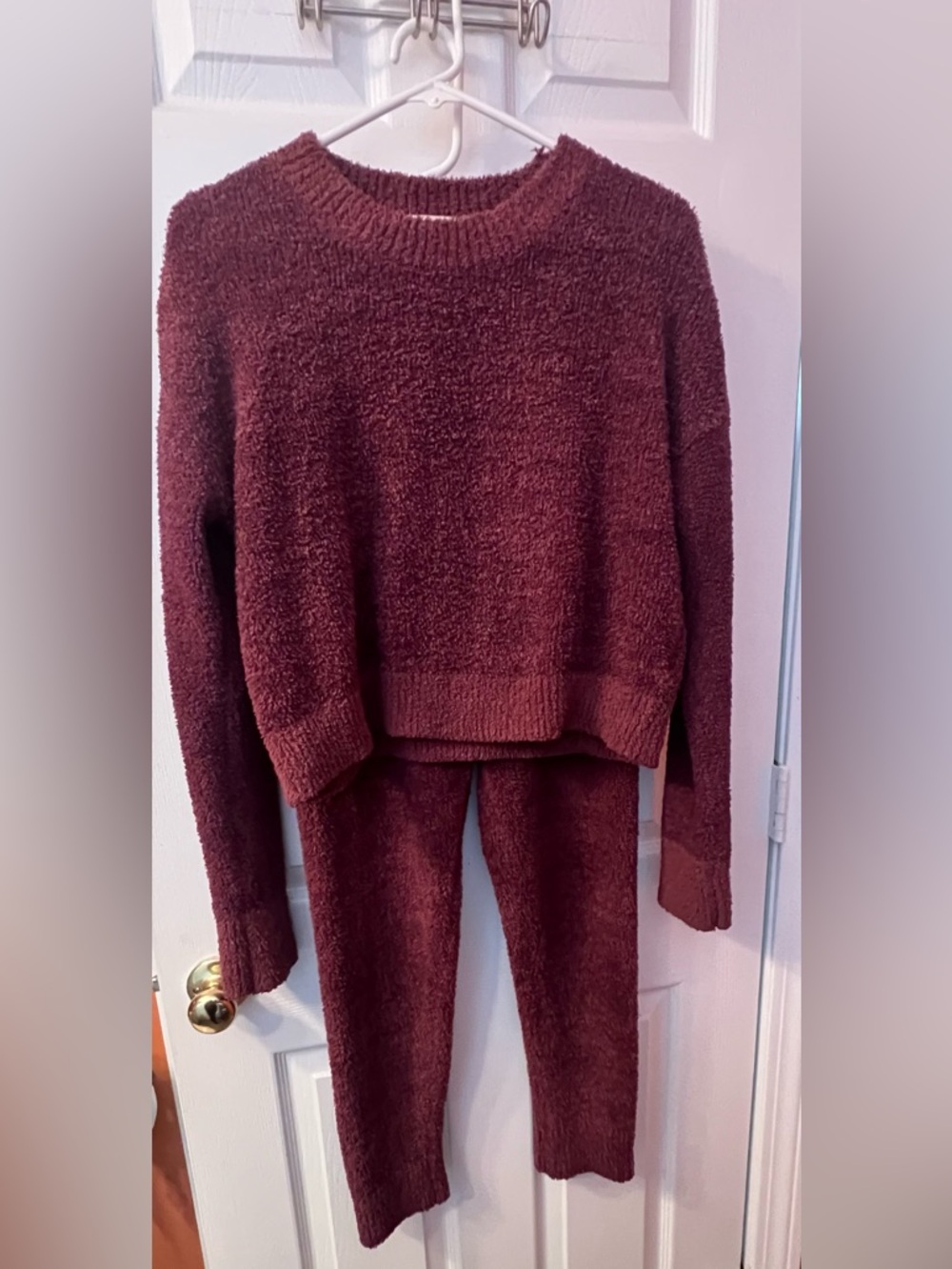 Plush Cozy Crewneck Lounge Set in Deep Burgundy